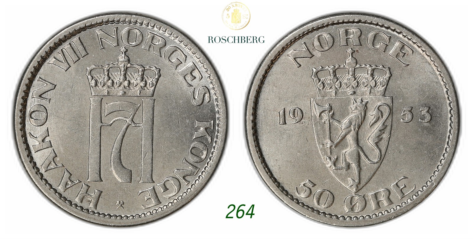 NORWAY. Haakon VII. 50 Øre 1953 Lite MM.