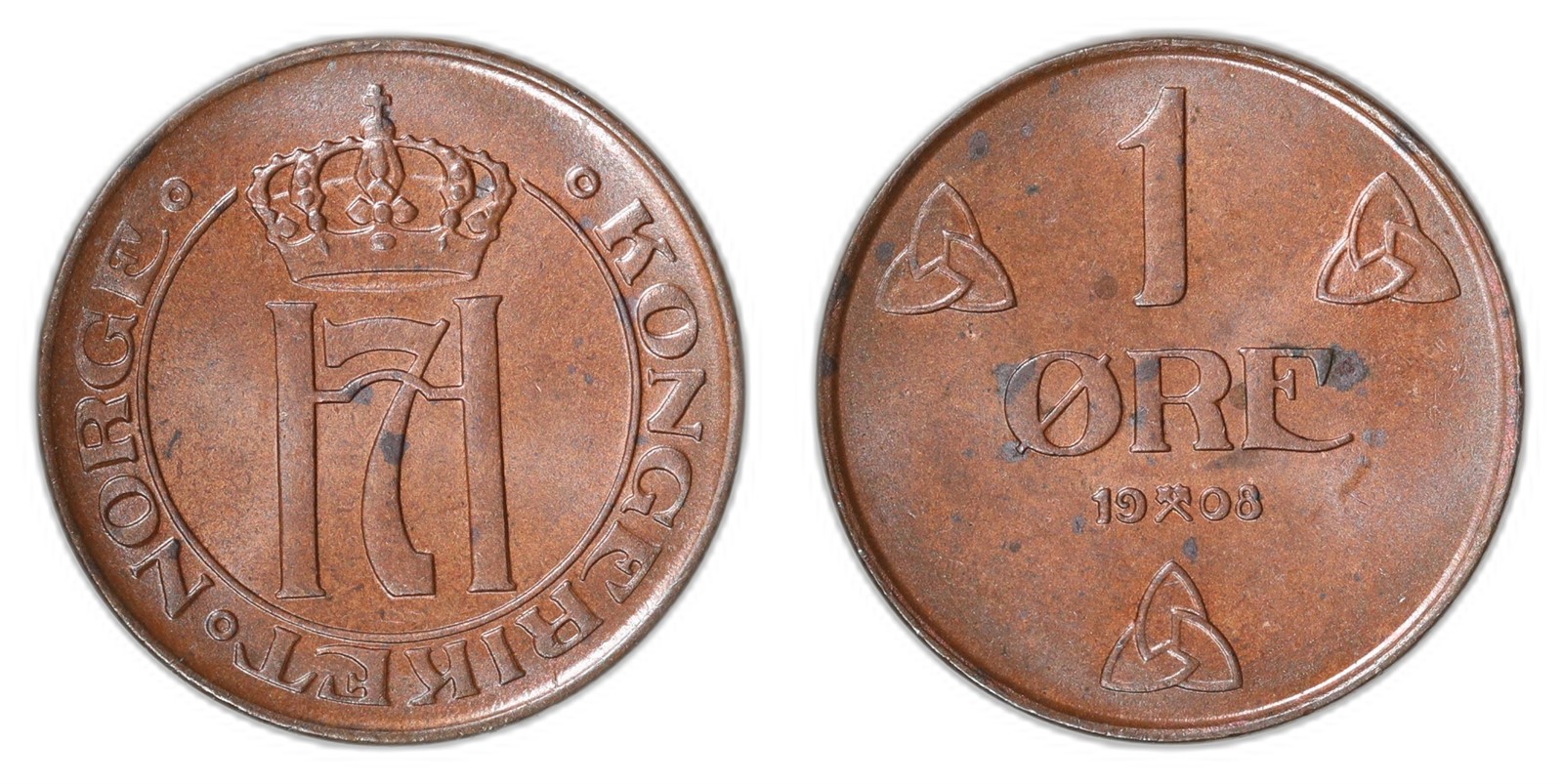 NORWAY. Haakon VII. 1 Øre. 1908. Kv 0 (UNC).