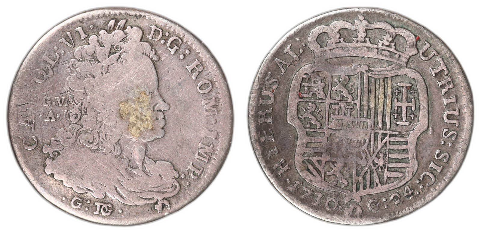 ITALIAN STATES, Naples. Charles VI. 24 Grana. 1730. F.