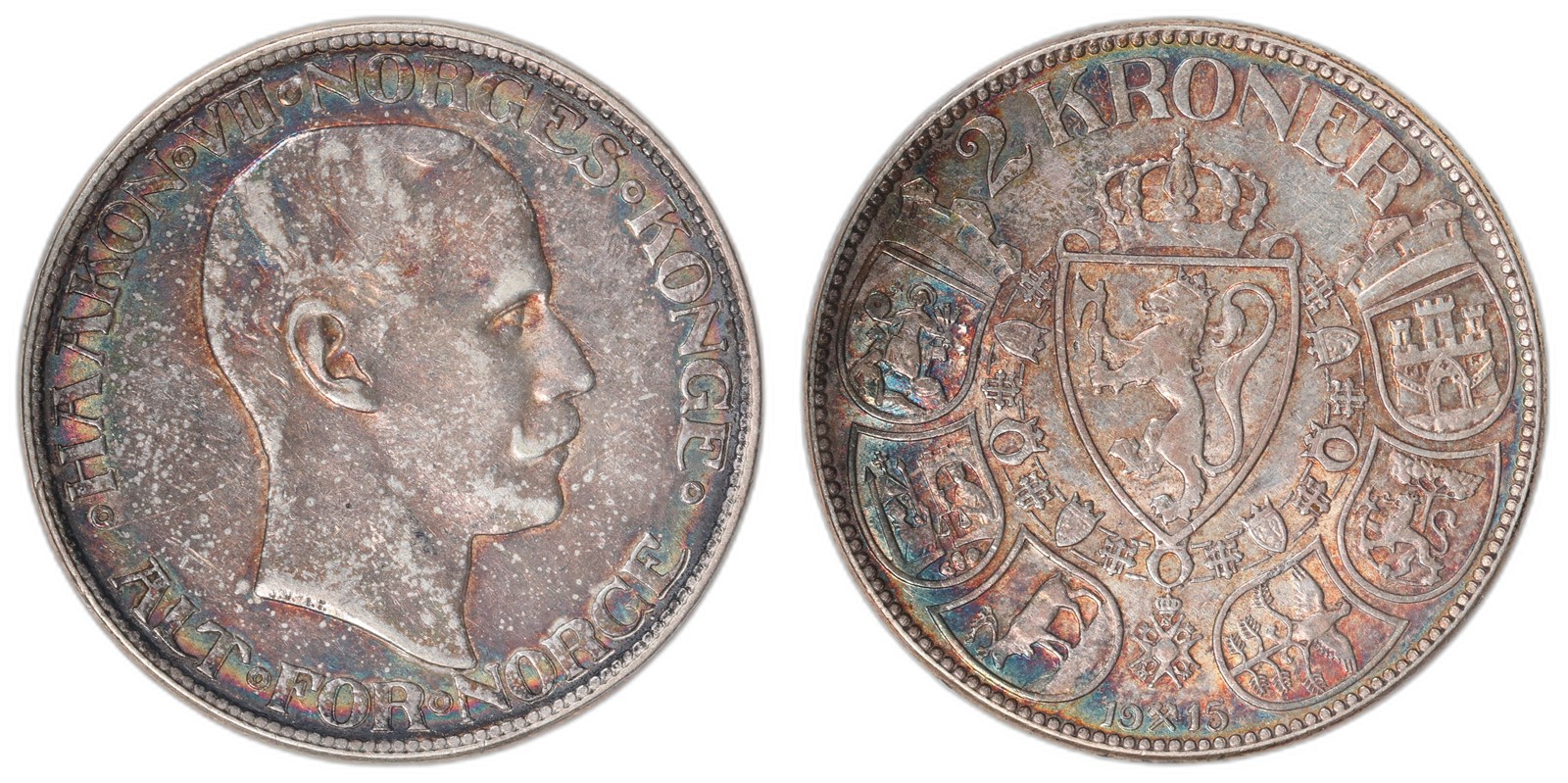 NORWAY. Haakon VII. 2 Kroner. 1915. Kv 1+ (XF).