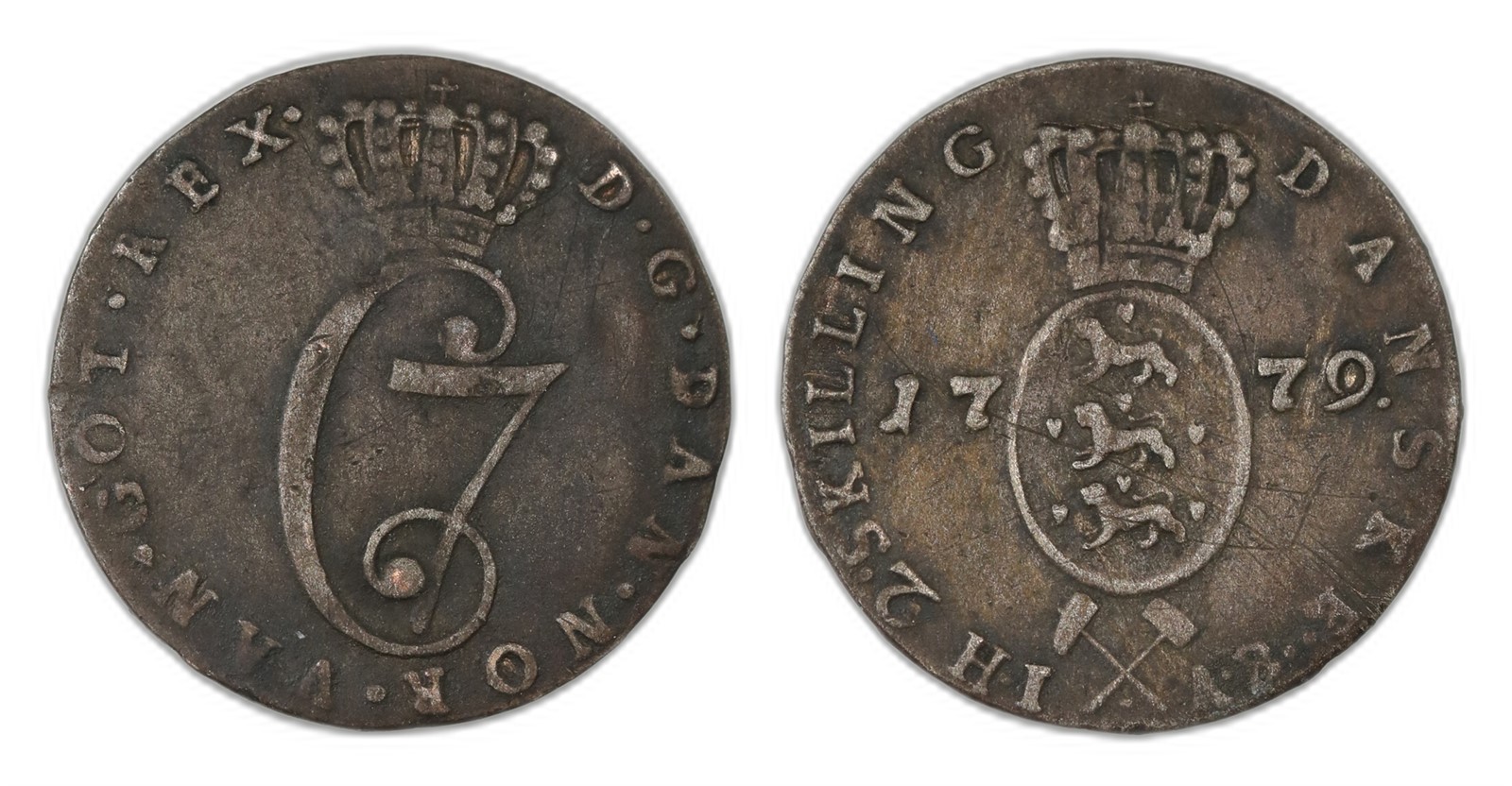 Norway. Christian VII. 2 Skilling 1779- Bauert. Kv 1.