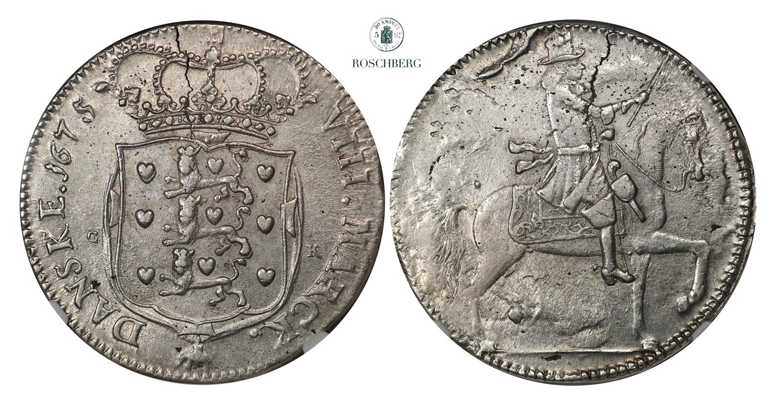 DENMARK. 2 Kroner 1675 NGC MS62