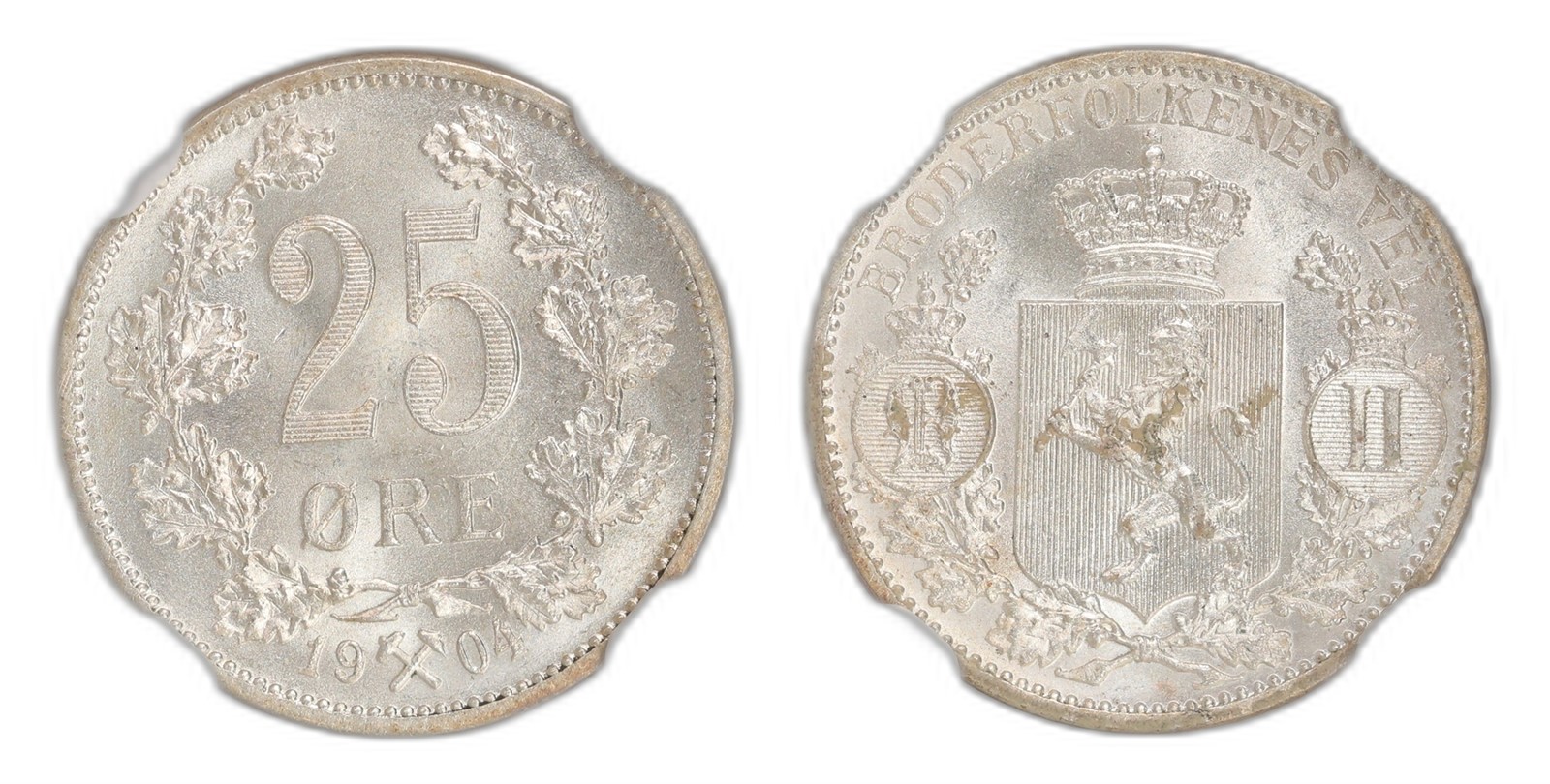Norway. Oscar II. 25 Øre 1904. Kv NGC MS66.
