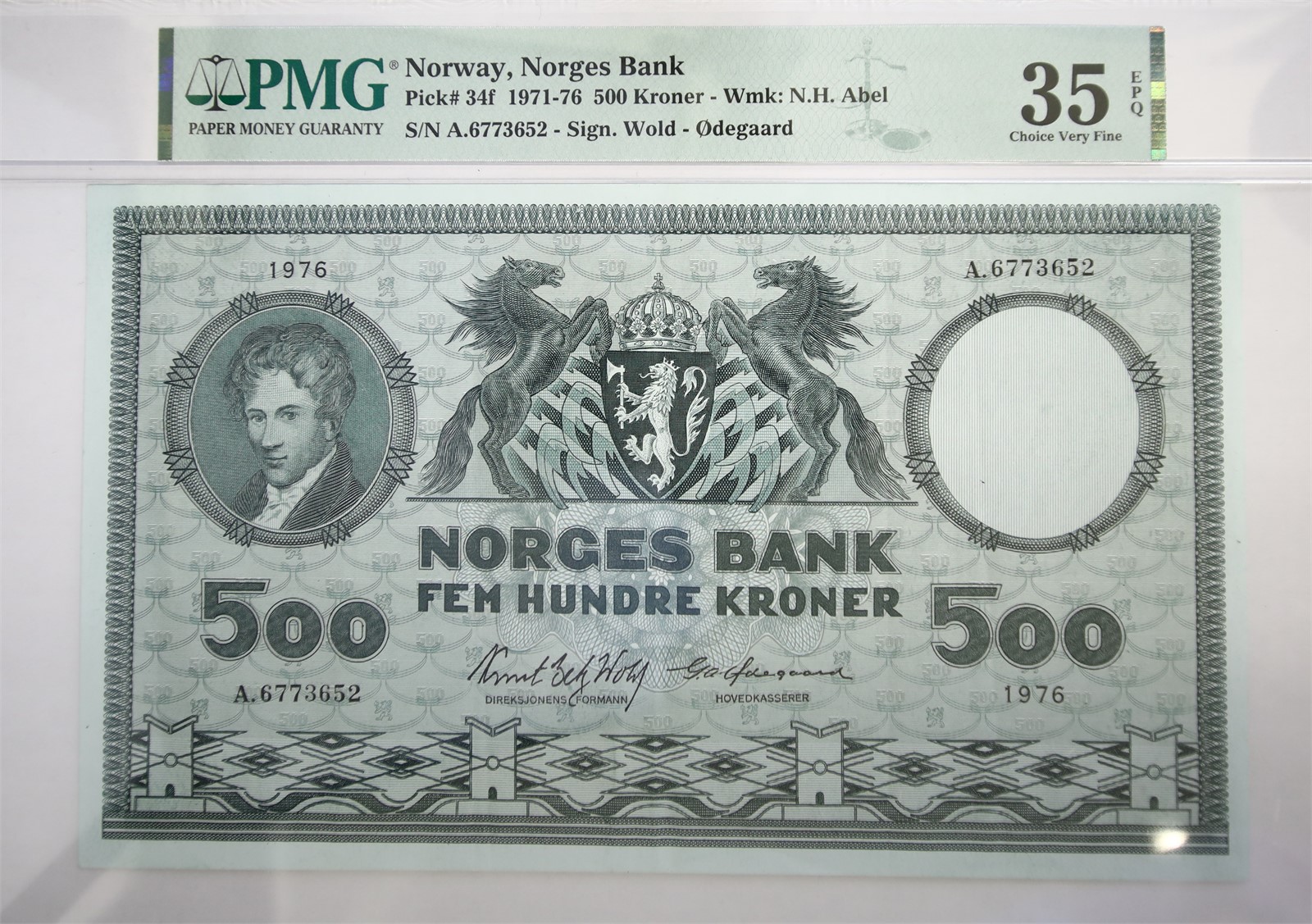NORWAY. Type 4. 500 Kroner 1976-A. Kv PMG 35EPQ.