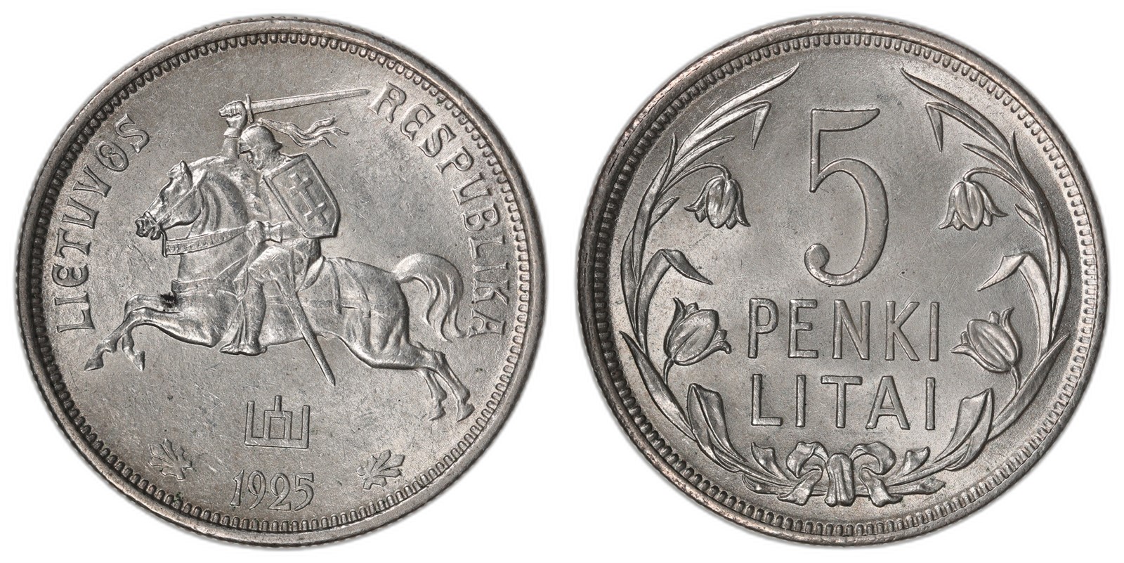 LITHUANIA. Republic. 5 Litai. 1925. UNC.
