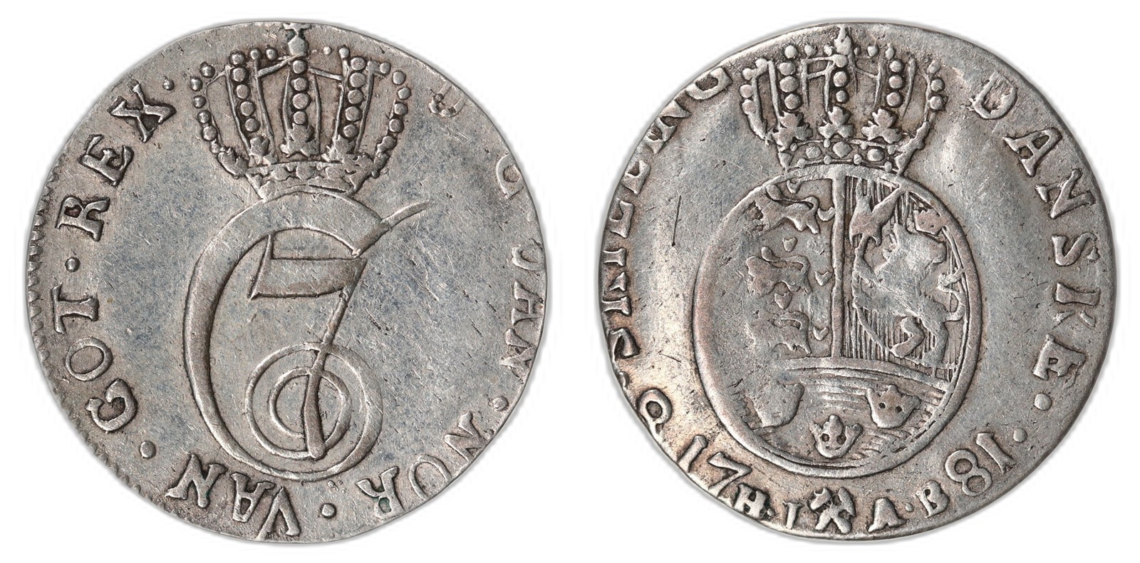 NORWAY. Christian VII. 8 Skilling. 1781. Kv 1 (VF).