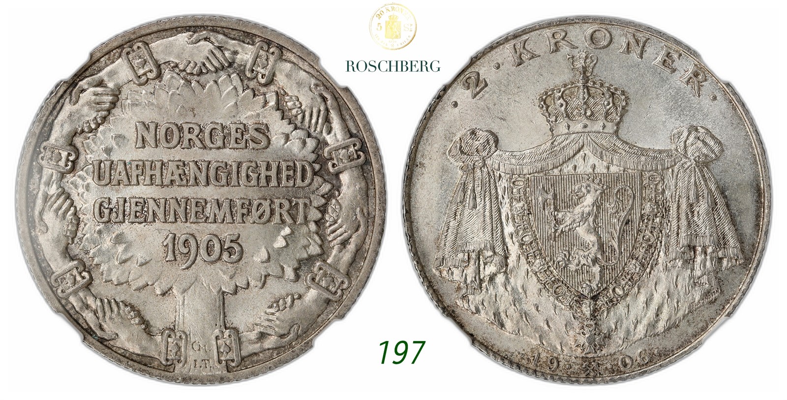 NORWAY. Haakon VII. 2 Kroner 1906.