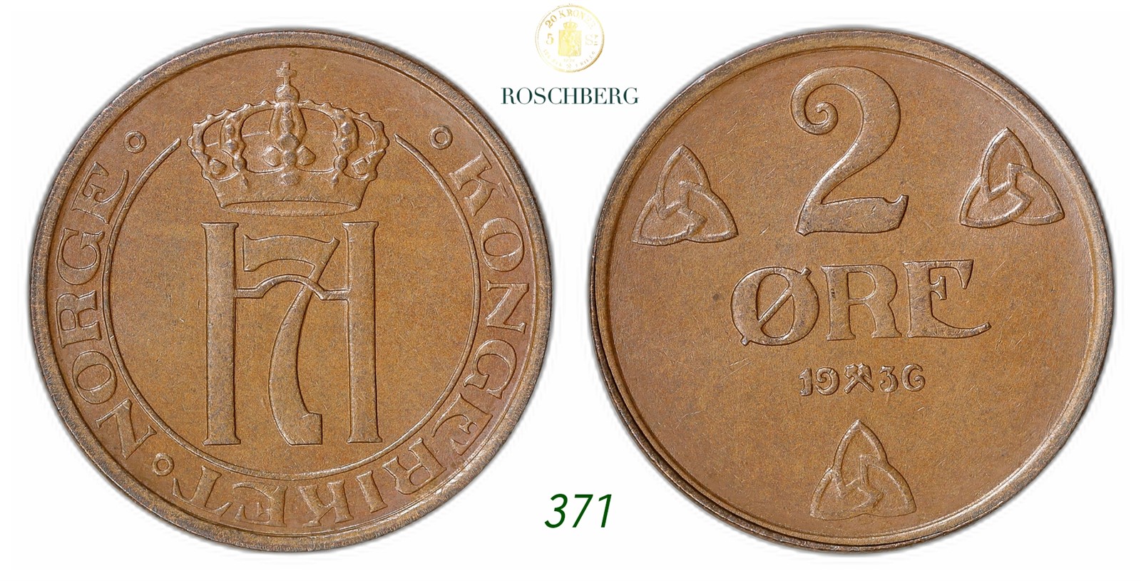 NORWAY. Haakon VII. 2 Øre 1936.
