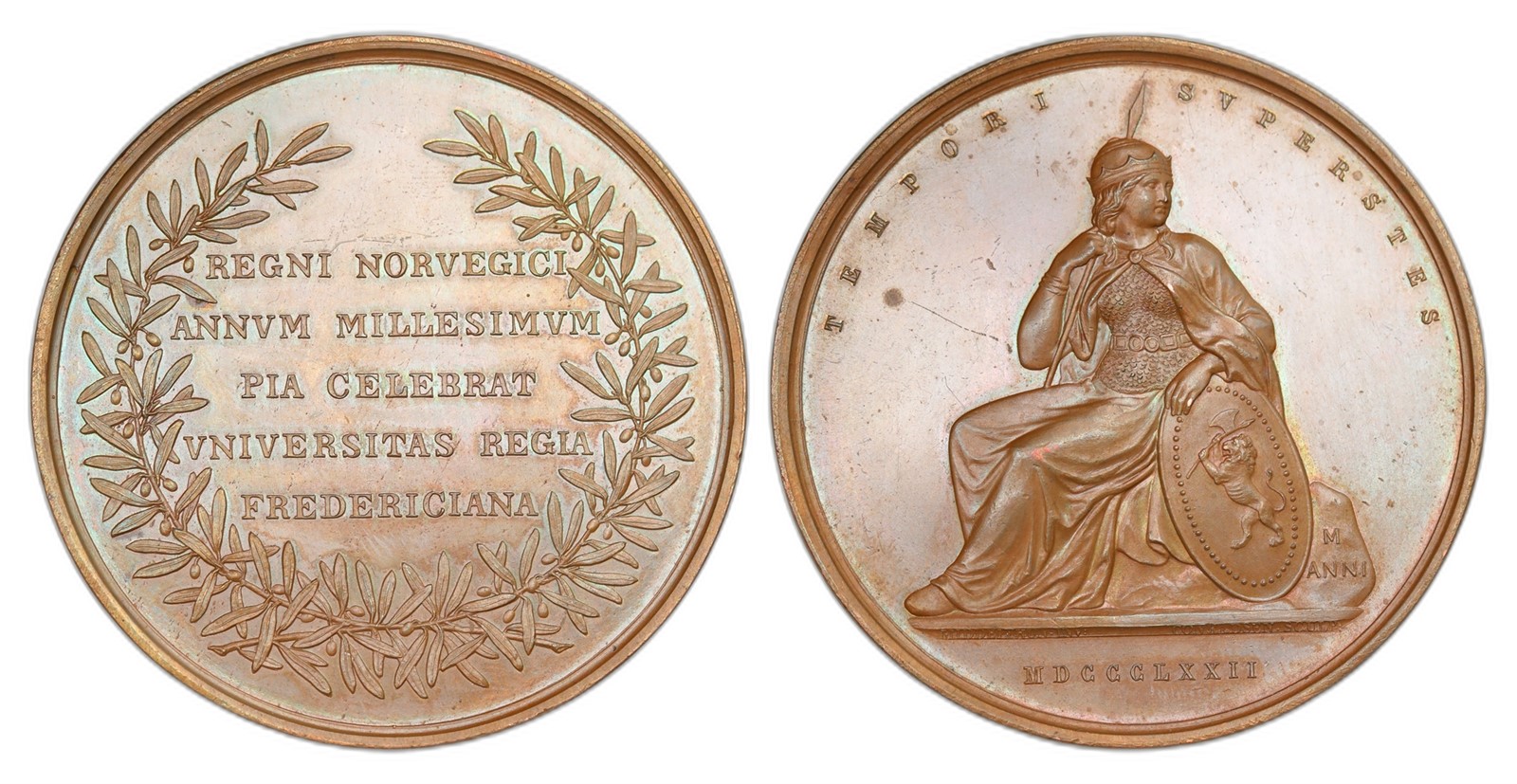 Norway. Oscar II. Bronze Medal 1872- Unversitetsmedaljen. Kv 0.