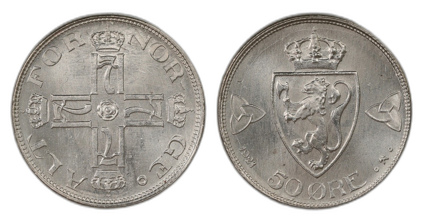 Norway. Haakon VII. 50 Øre 1921- No Hole. Kv PRAKTEX.