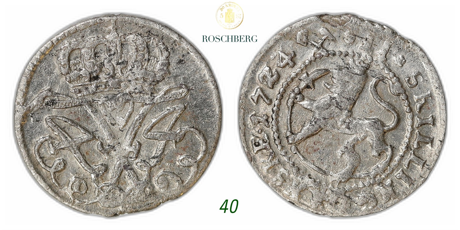 NORWAY. Frederik IV. 2 Skilling 1724.