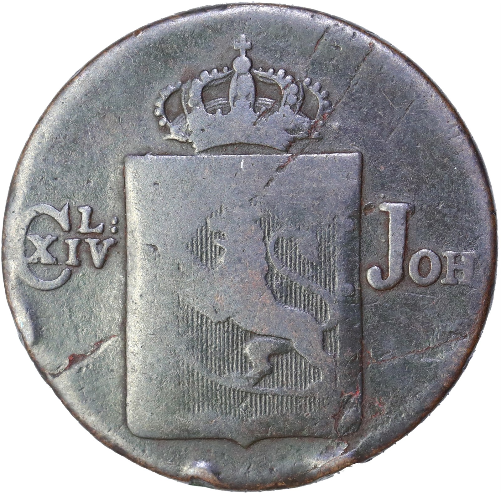 NORWAY. Carl XIV Johan. 1 Skilling 1825 Kv 1/1- (VF)