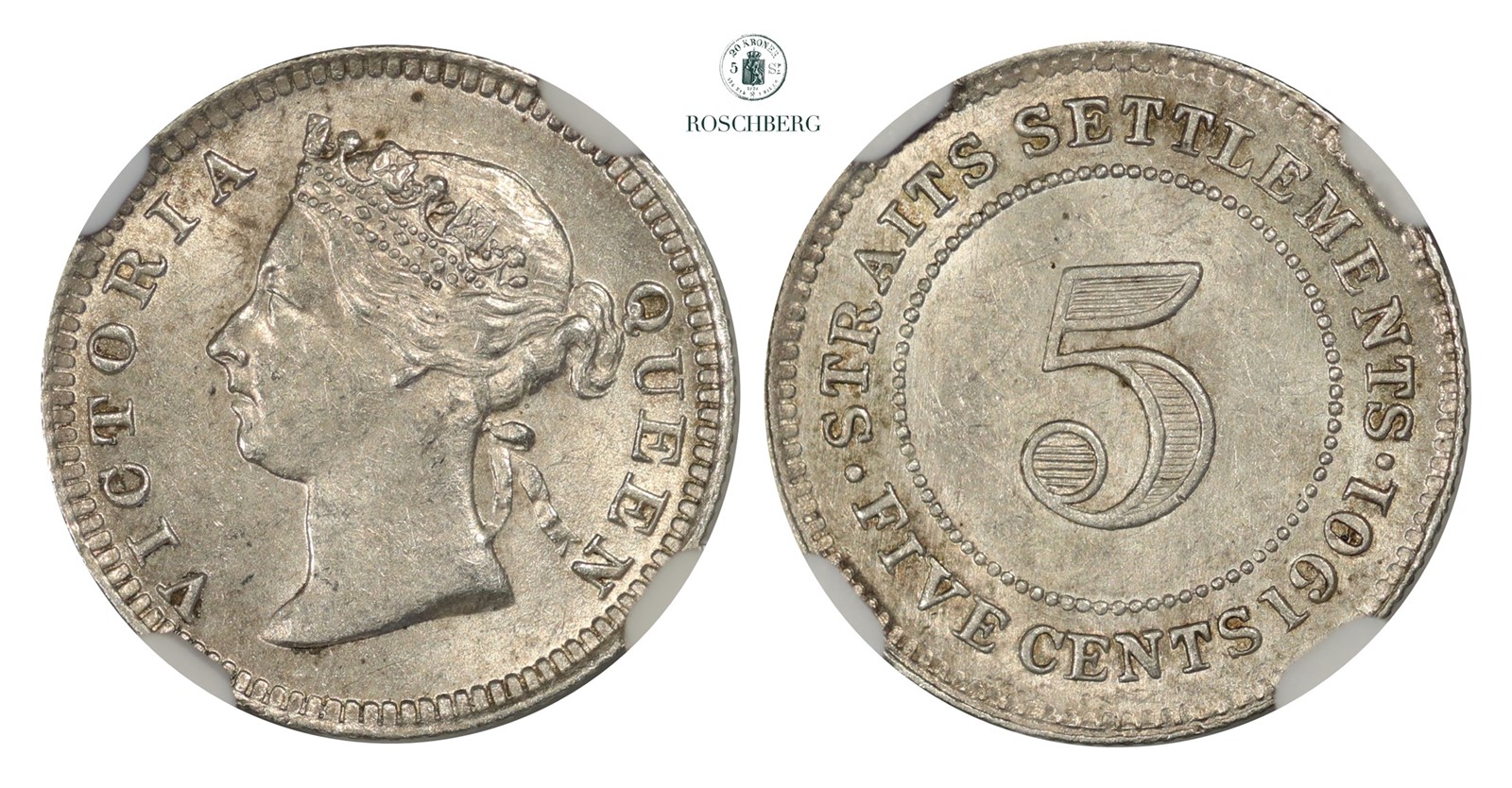 STRAITS SETTLEMENTS. 5 Cent 1901 NGC MS62