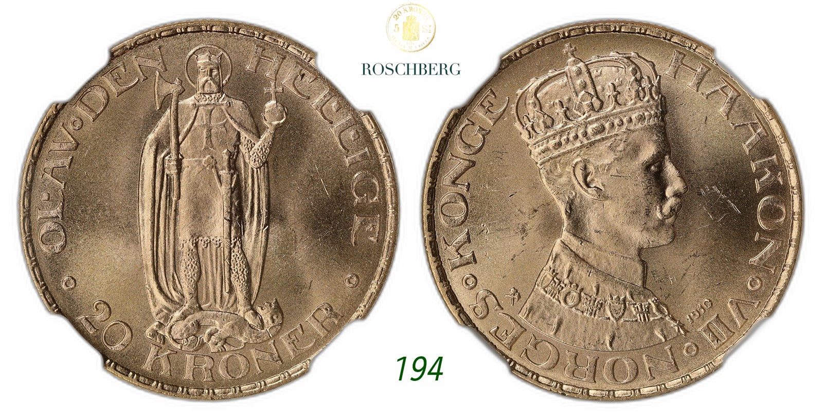 NORWAY. Haakon VII. 20 Kroner Gold 1910.