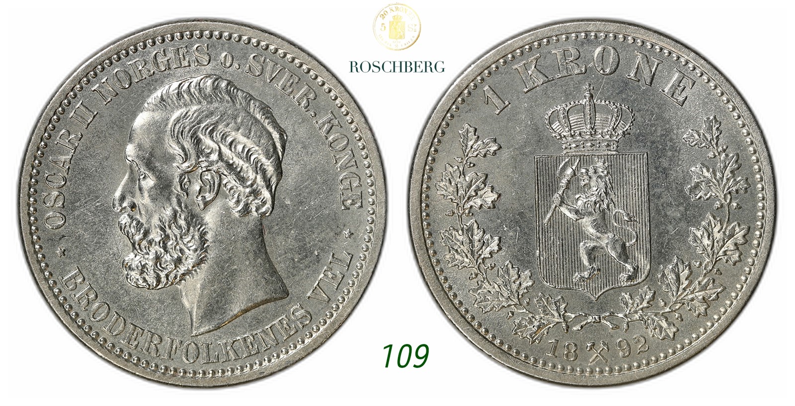 NORWAY. Oscar II. 1 Krone 1892.