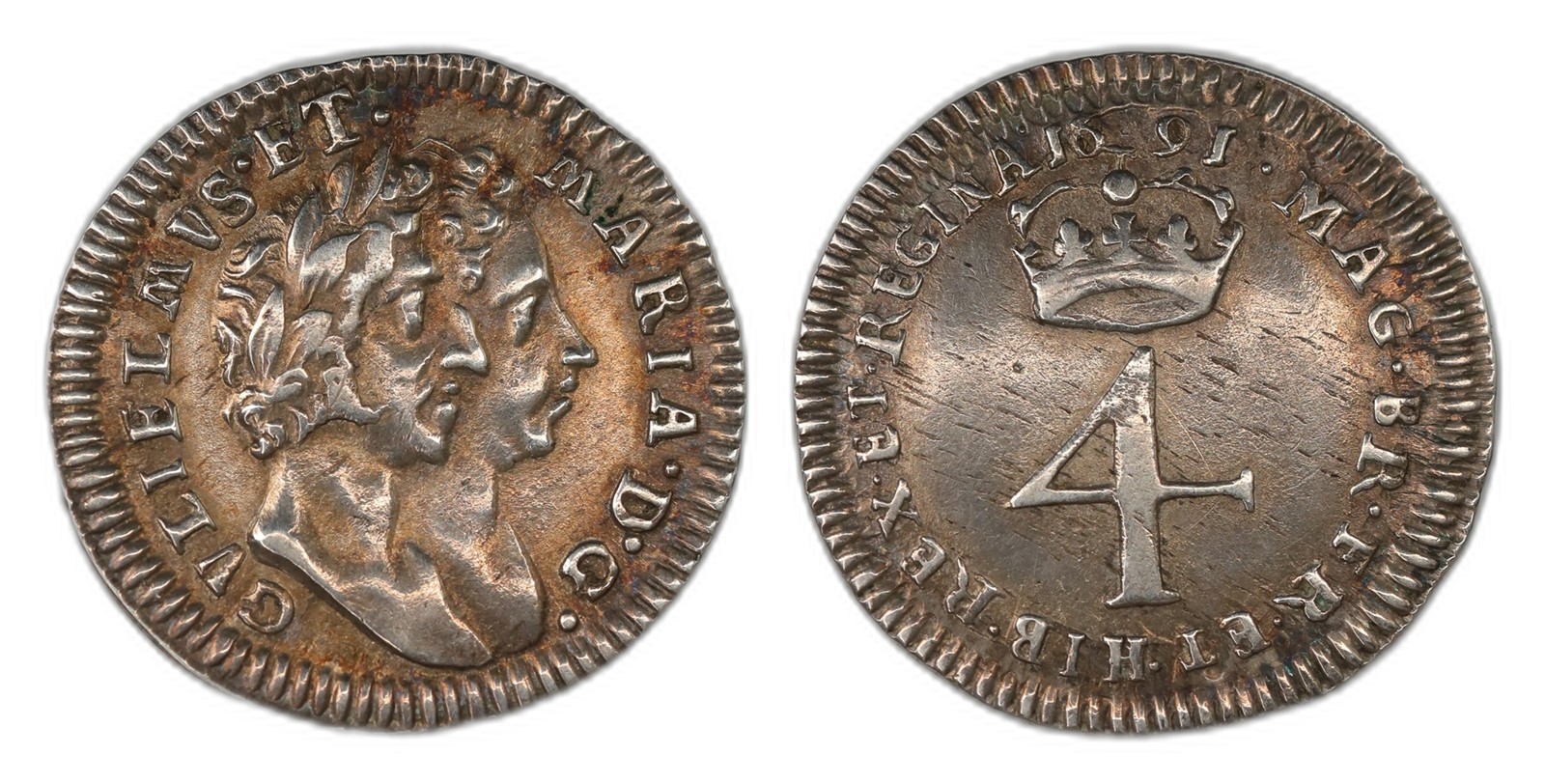 Great Britain. William & Mary. 4 Pence (Groat) 1691/0. Kv VF.