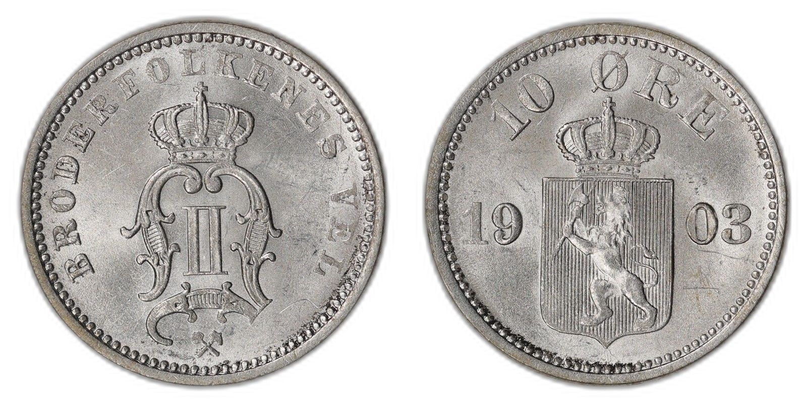 NORWAY. Oscar II. 10 Øre 1903. Kv 0 (UNC).