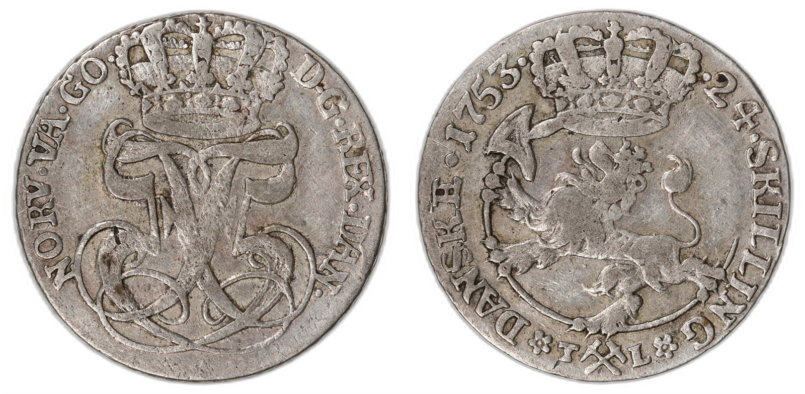 NORWAY. Frederik V. 24 Skilling. 1753. Kv 1+ (XF).