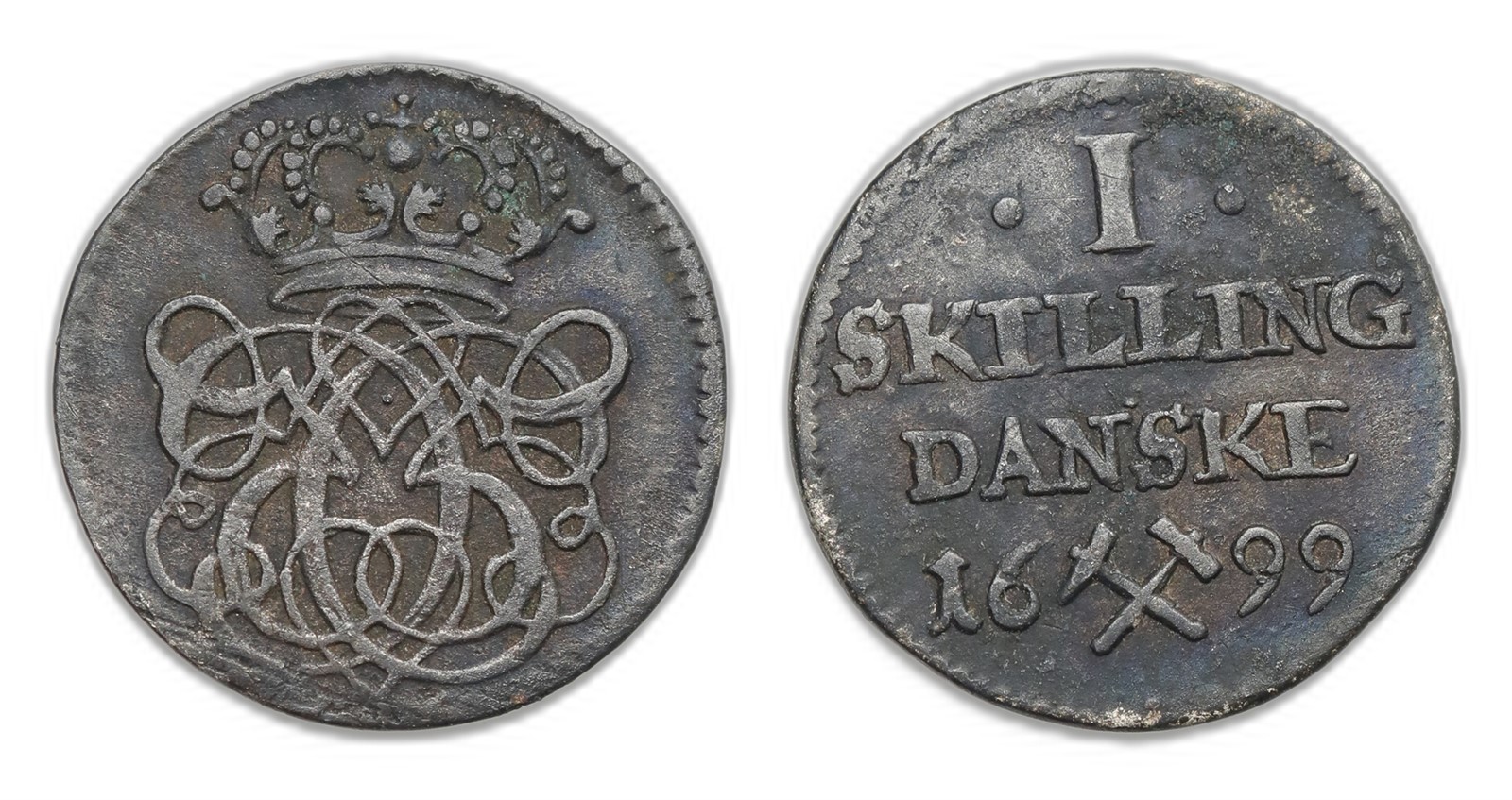 Norway. Christian V. 1 Skilling 1699. Kv 1.