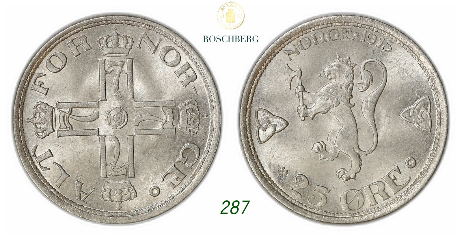 NORWAY. Haakon VII. 25 Øre 1915.