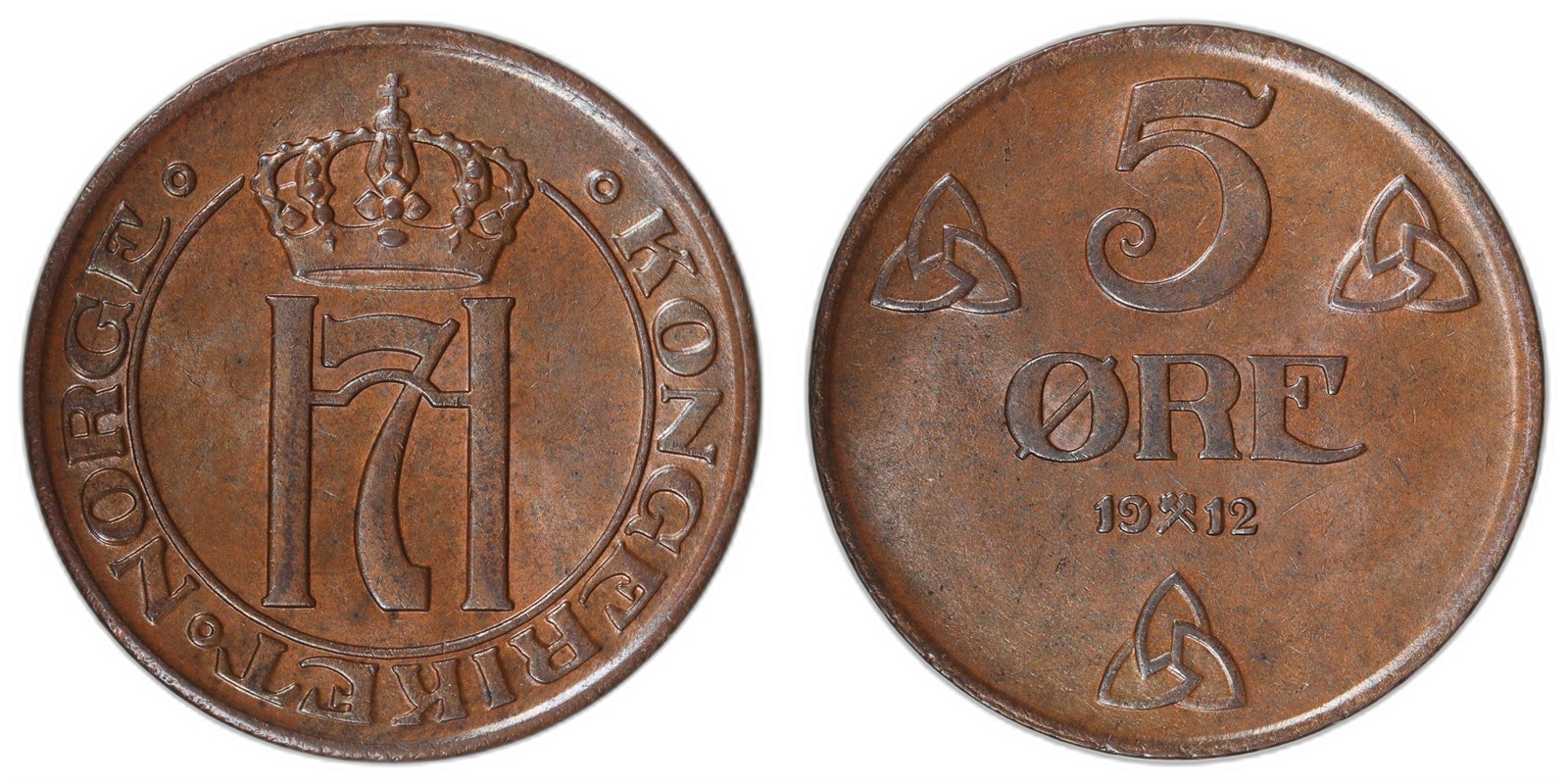 NORWAY. Haakon VII. 5 Øre 1912. Kv 0/01 (UNC).
