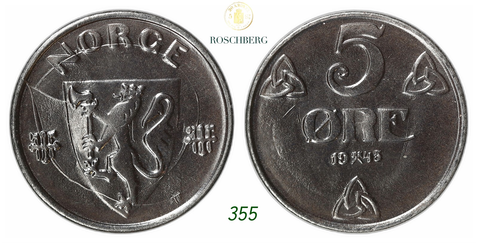 NORWAY. Occupation. 5 Øre 1945.