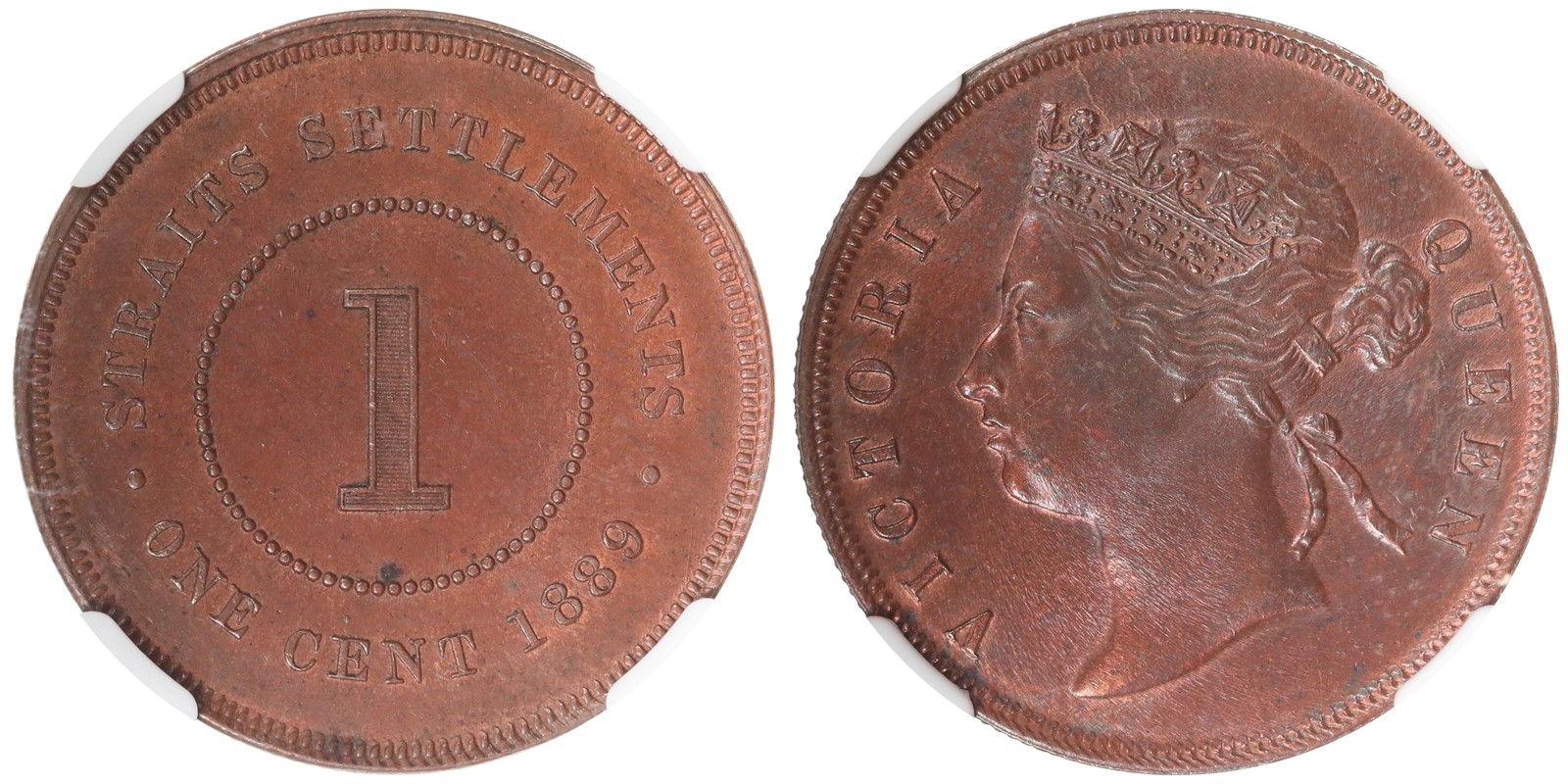 STRAITS SETTLEMENTS. Victoria. 1 Cent. 1889. NGC UNC-Details.