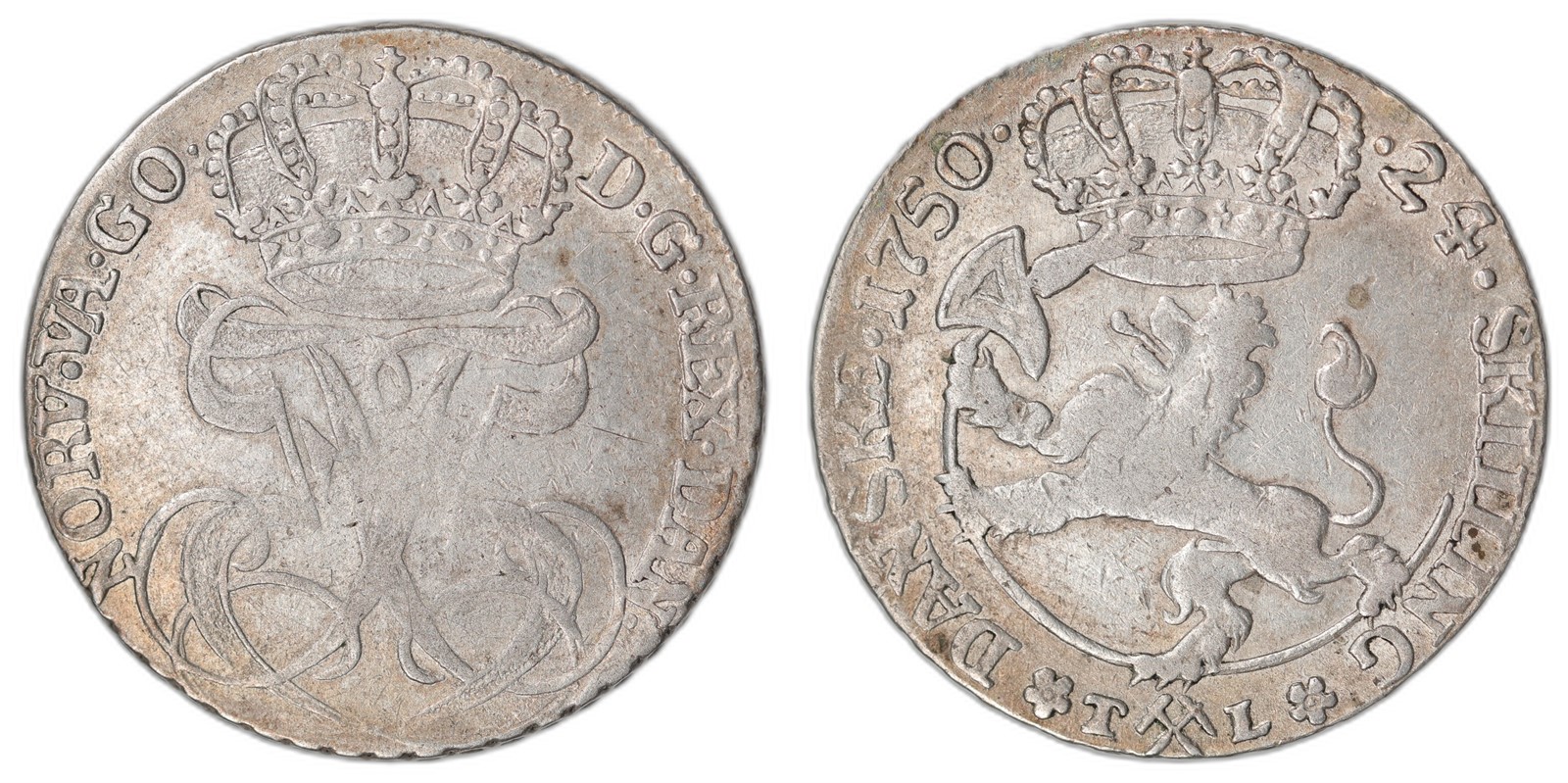 NORWAY. Fredrik V. 24 Skilling 1750. Kv 1+ (XF).