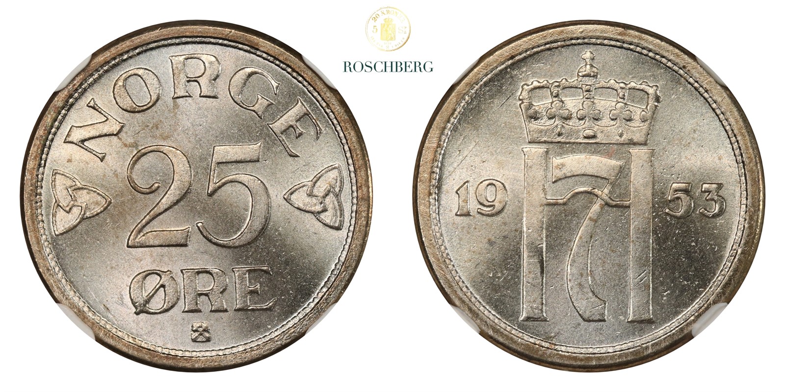 Norge 25 Øre 1953 NGC MS65