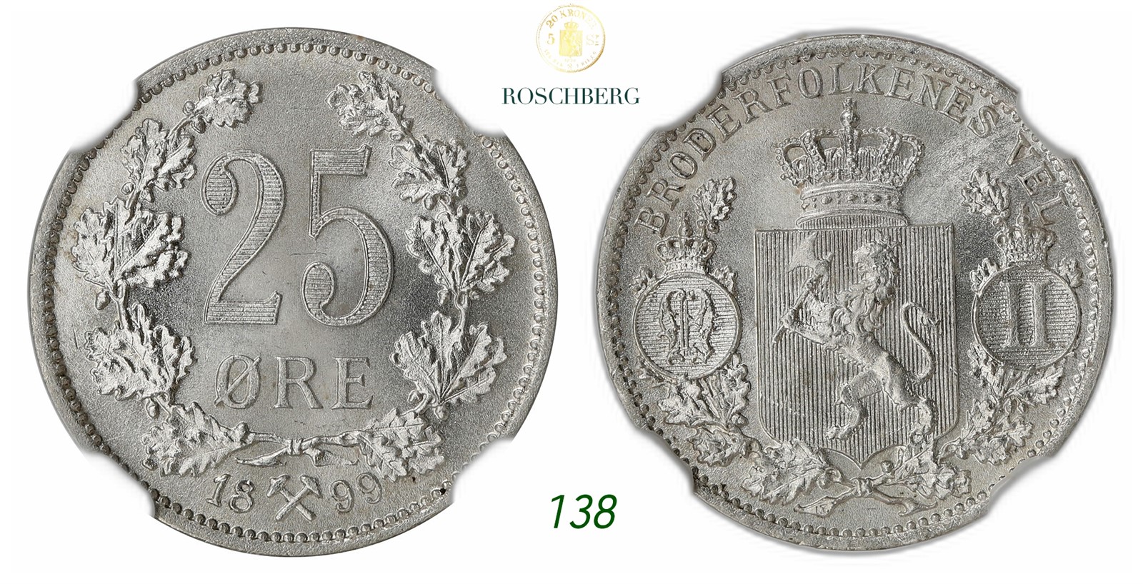 NORWAY. Oscar II. 25 Øre 1899.