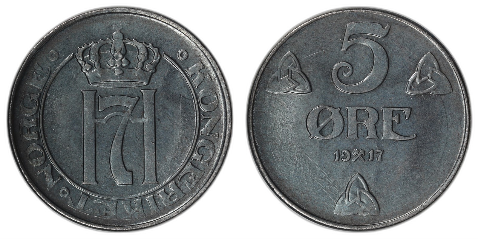 NORWAY. Haakon VII. 5 Øre 1917. Kv 0 (UNC).