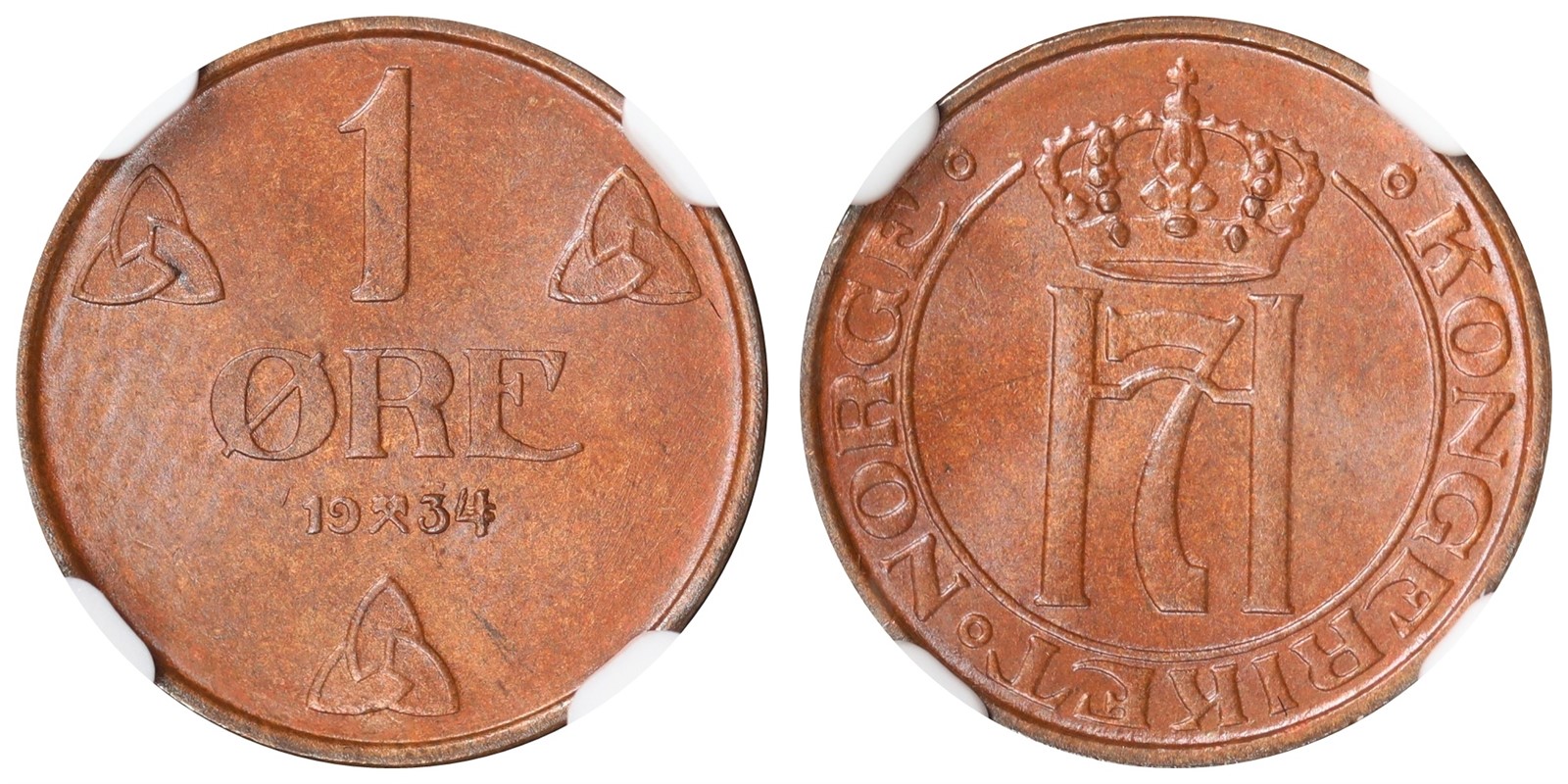NORWAY. Haakon VII. 1 Øre 1934. NGC MS66BN TOP POP.
