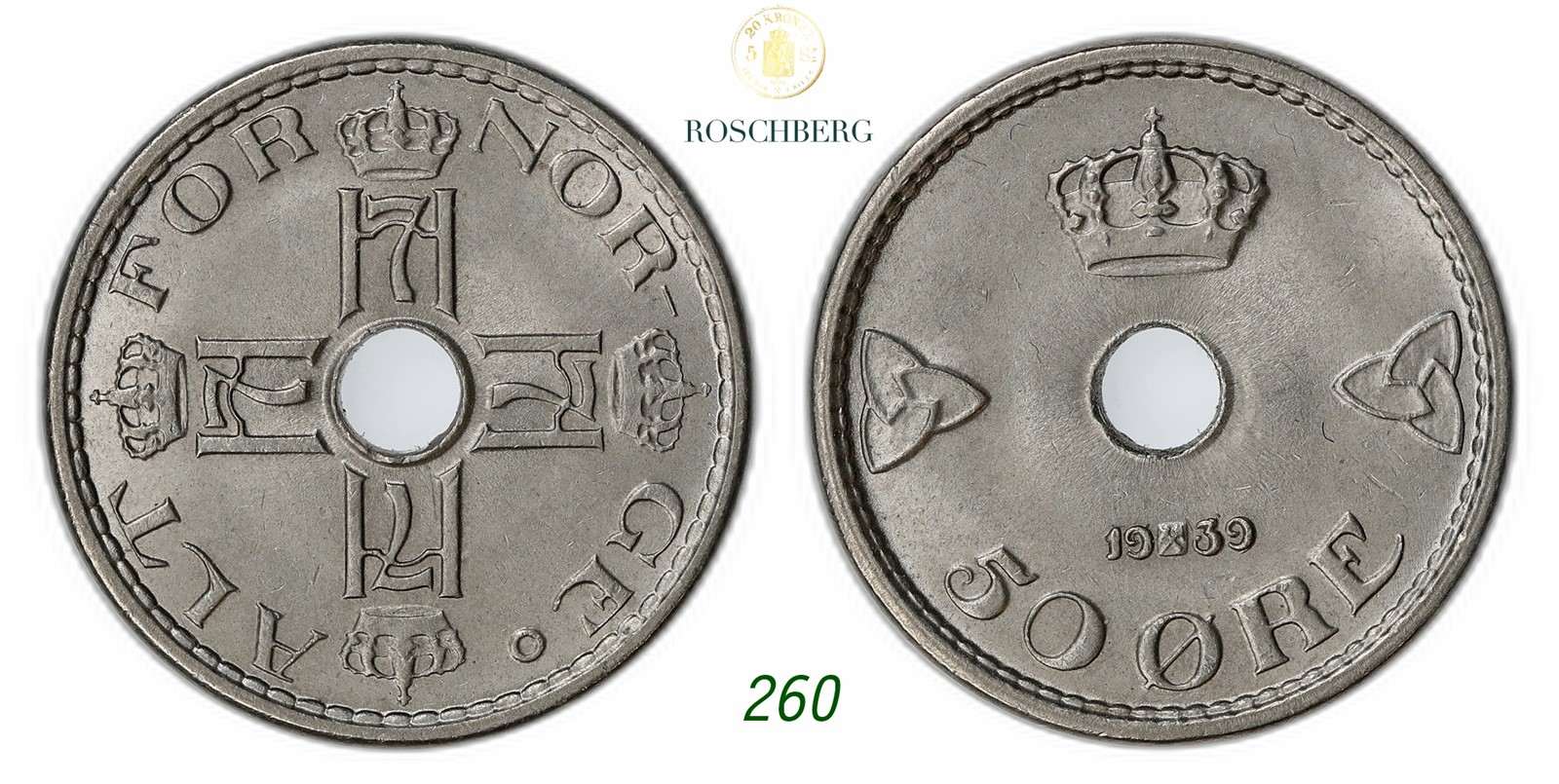 NORWAY. Haakon VII. 50 Øre 1939.