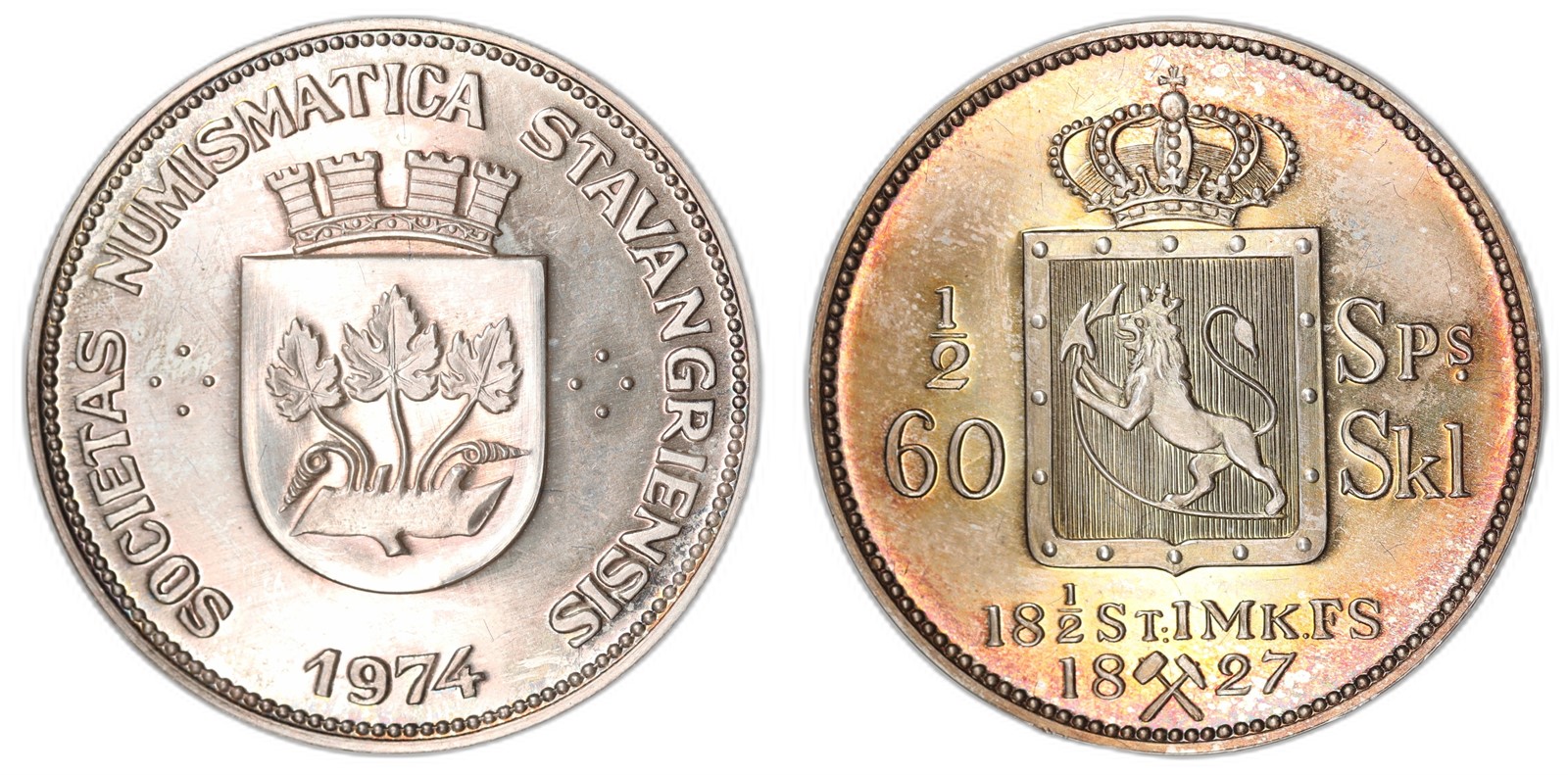 Stavanger Mynklubb 1974. Kopi 1/2 Speciedaler 1827. Kv 0(UNC).