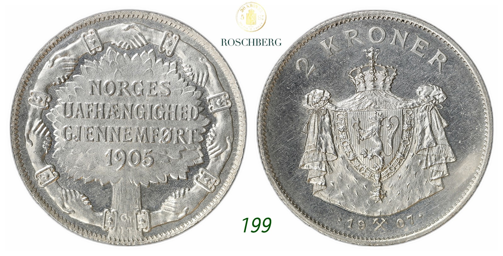 NORWAY. Haakon VII. 2 Kroner 1907.