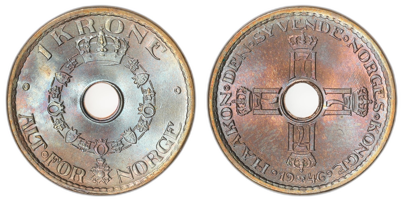 NORWAY. Haakon VII. 1 Krone. 1946. Kv 0 (UNC).
