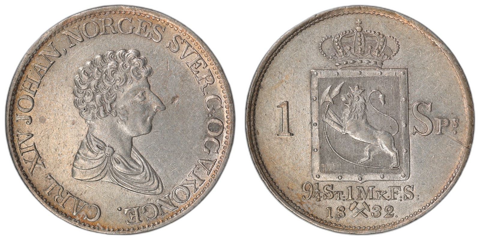 NORWAY. Carl XIV Johan. 1 Speciedaler 1832. Kv 01 (AU).