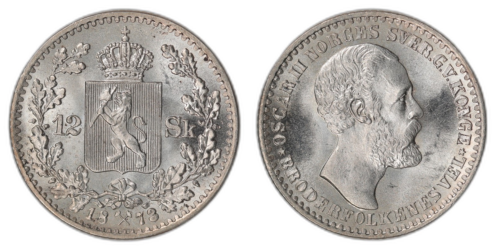 NORWAY. Oscar II. 12 Skilling 1873. Kv 0 (UNC).