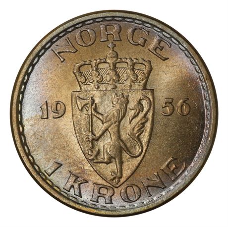 1 Krone 1956 Kv 0, vakker toning