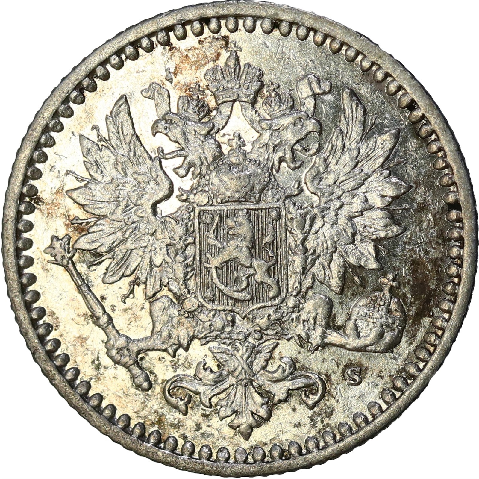 FINLAND, under RUSSIA. Alexander II. 50 Pennia 1865 UNC