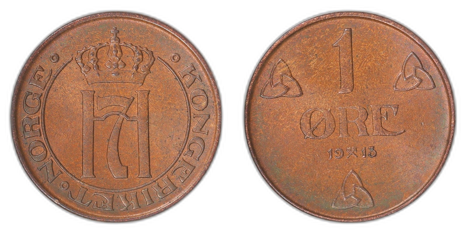 NORWAY. Haakon VII. 1 Øre 1913. Kv 0 (UNC).