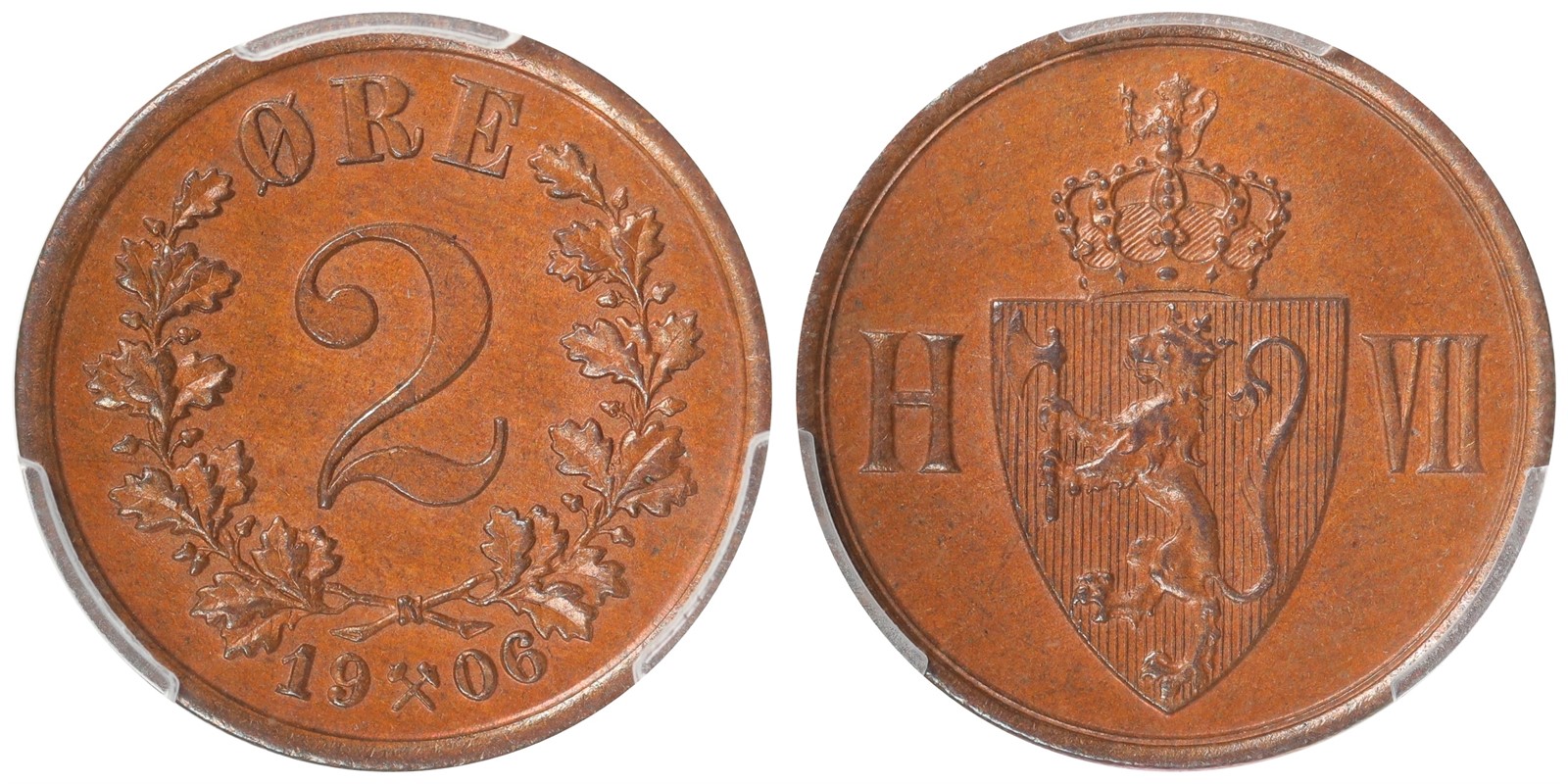 NORWAY. Haakon VII. 2 Øre 1906. PCGS MS65BN TOP POP.