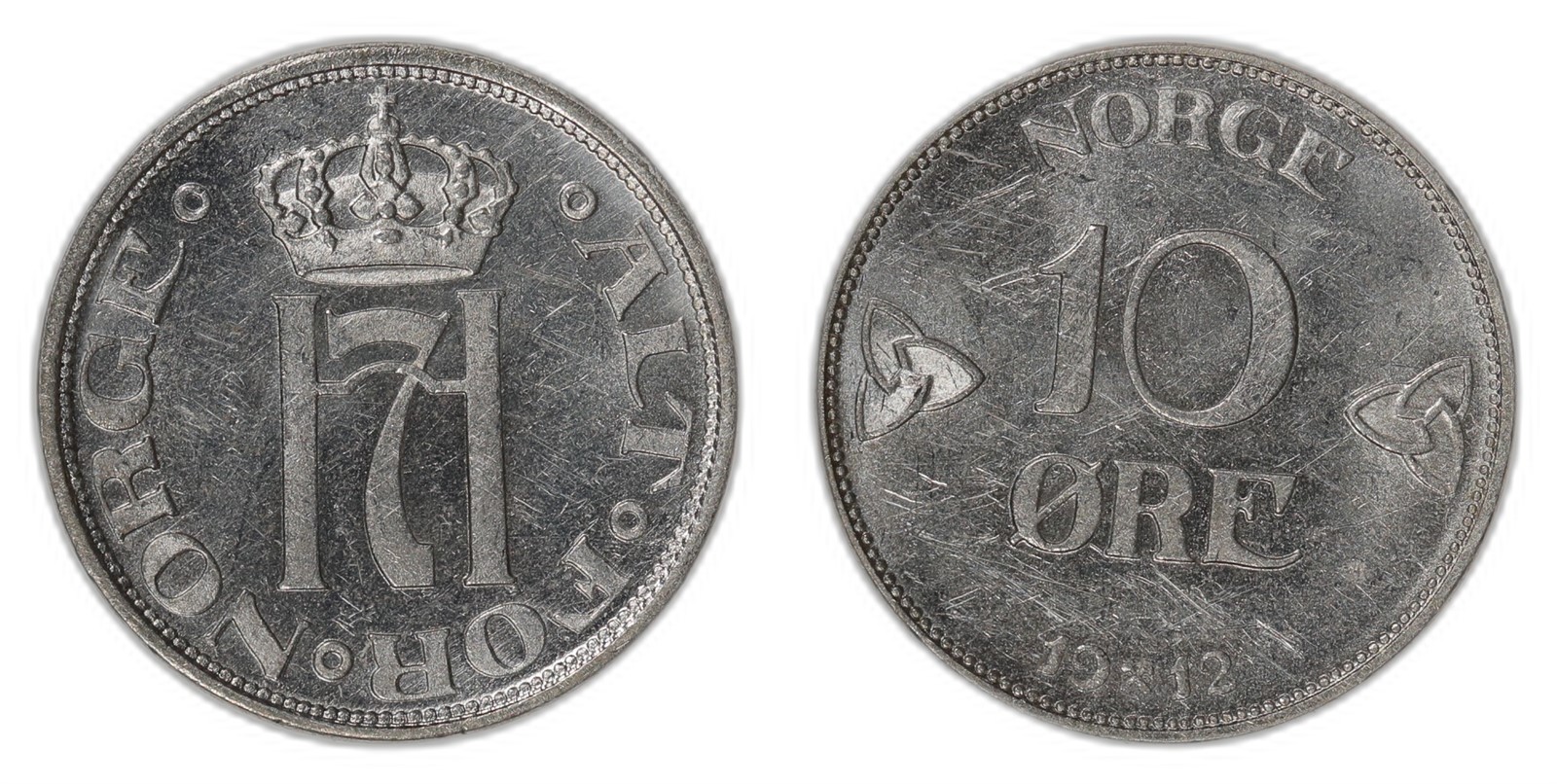 NORWAY. Haakon VII. 10 Øre. 1912. Kv 0/01 (UNC).