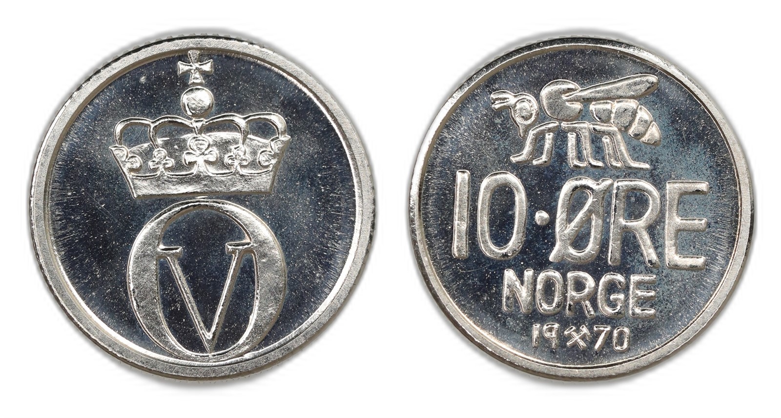 Norway. Olav V. 10 Øre 1970. Kv PROOFLIKE.