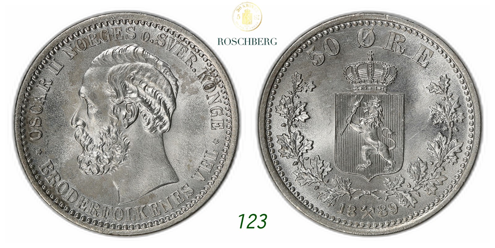 NORWAY. Oscar II. 50 Øre 1889.