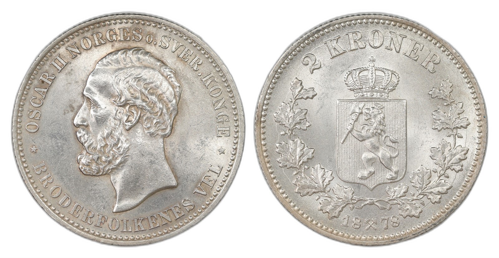 Norway. Oscar II. 2 Kroner 1878. Kv 0.