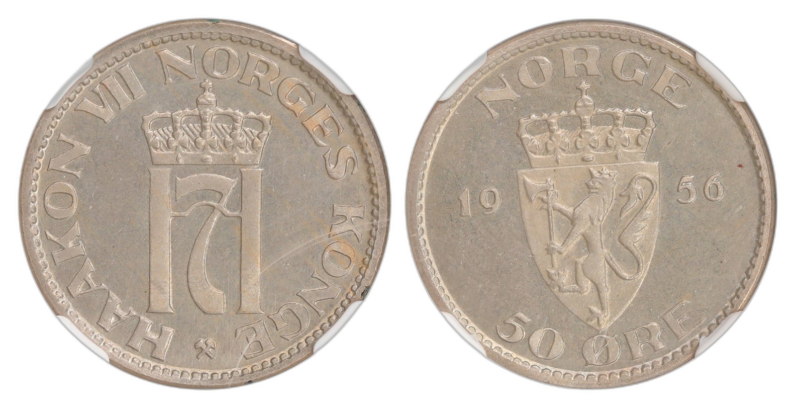 Norway. Haakon VII. 50 Øre 1956. Kv PRAKTEX NGC MS67.