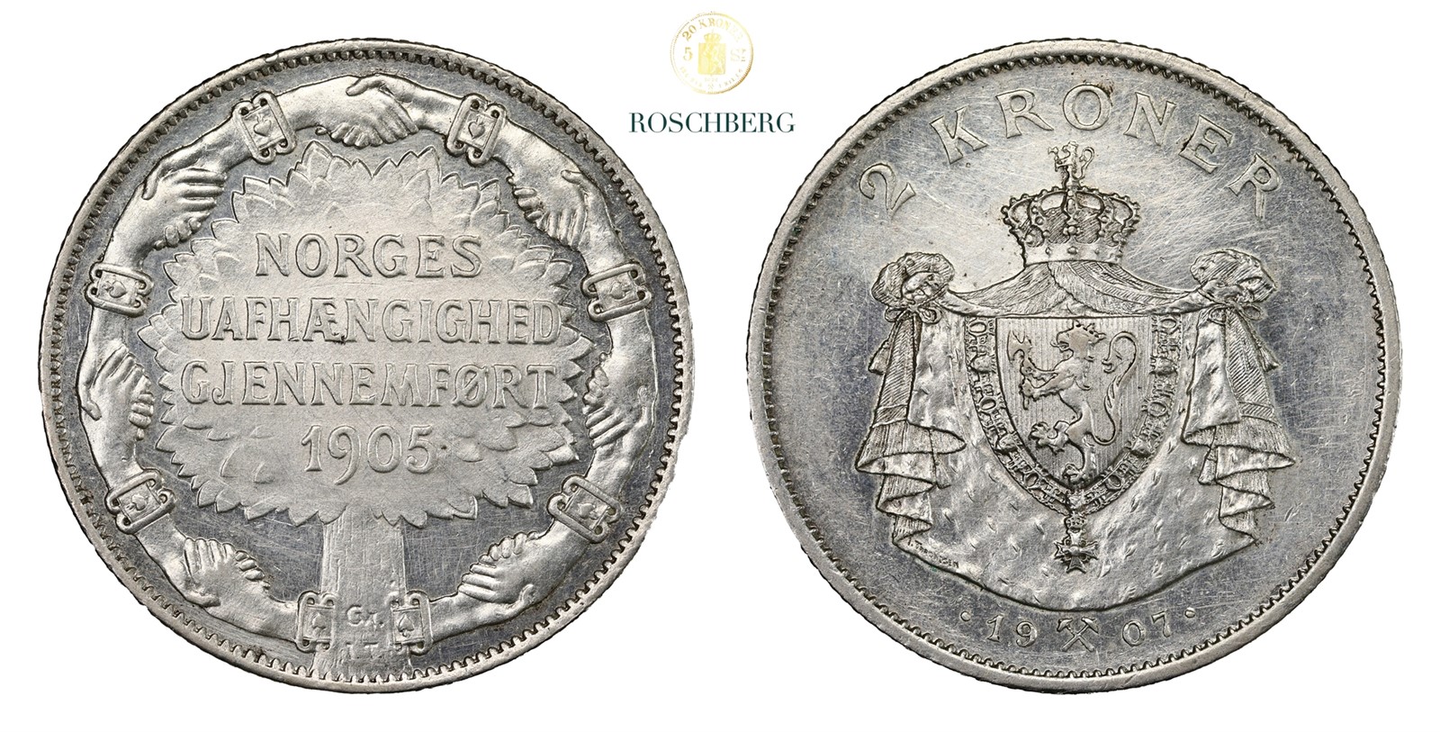 Norge 2 Kroner 1907 Kv 0/01