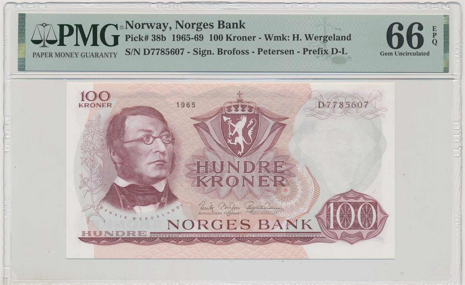 100 Kroner 1965 D PMG 66 EPQ