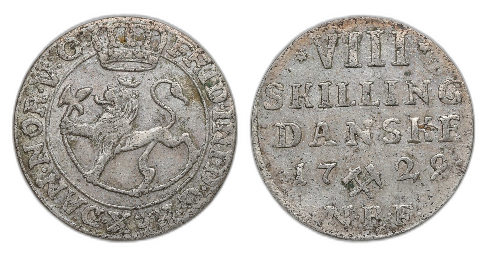 Norway. Frederik IV. 8 Skilling 1729-NBF. Kv 1+.
